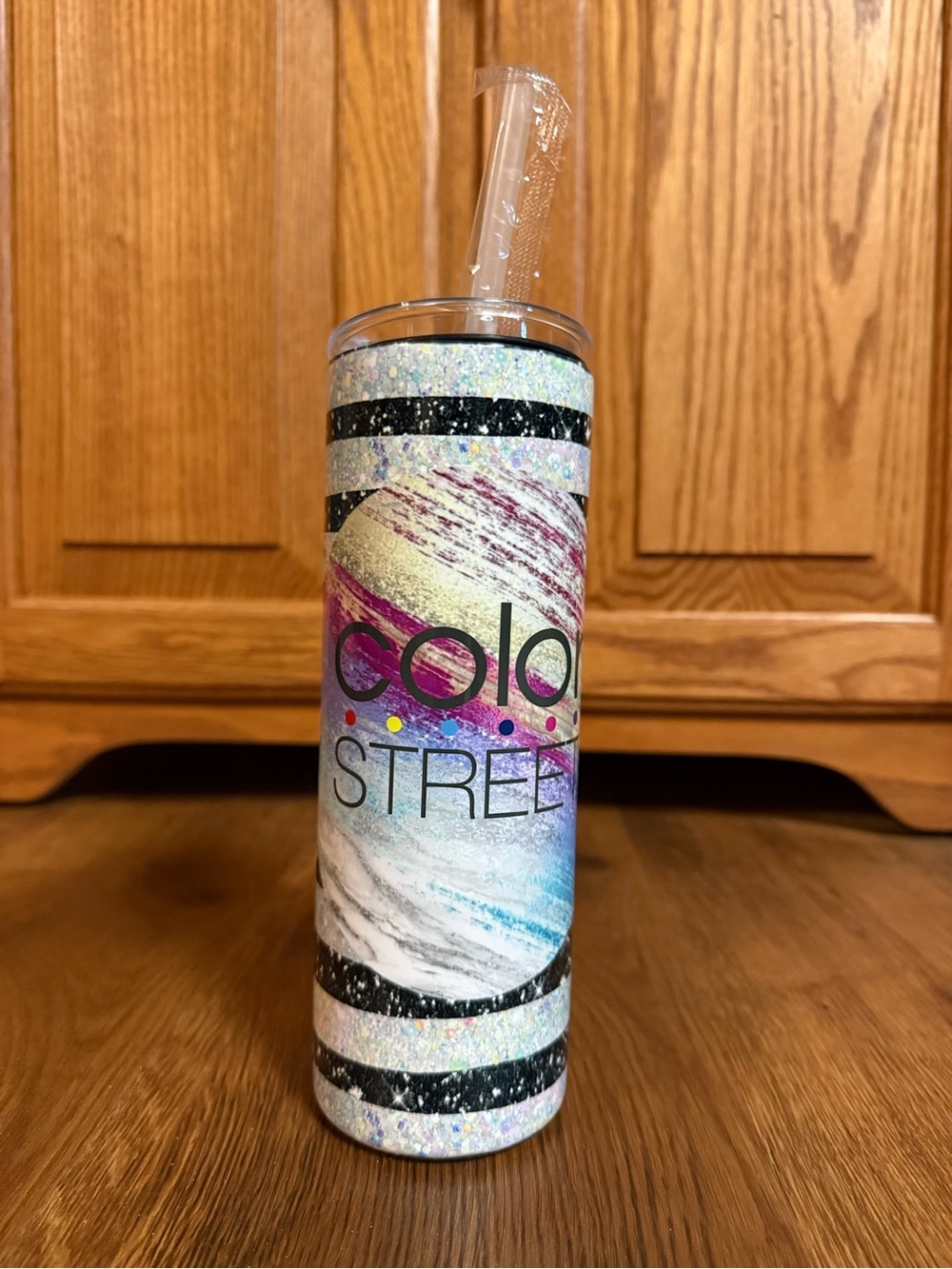 Color Street Glitter Marble Tumbler with Rainbow Swirl Accents
